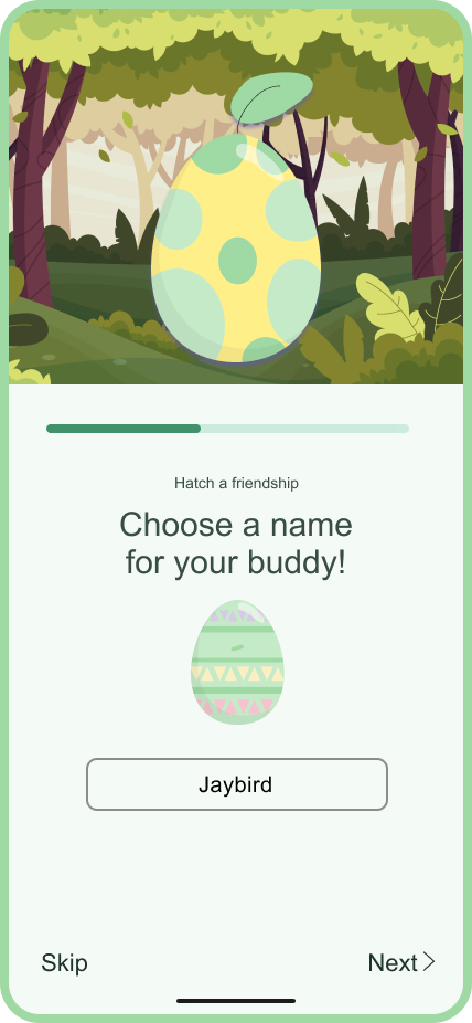 HatchWell companion naming screen
